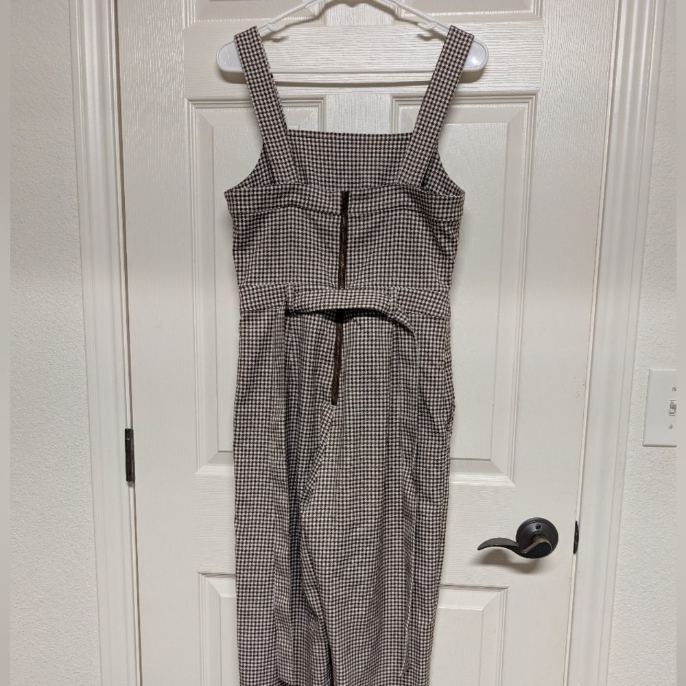 & Other Stories Belted Micro Gingham Houndstooth Overalls Brown S 4 Square Neck - Picture 7 of 14